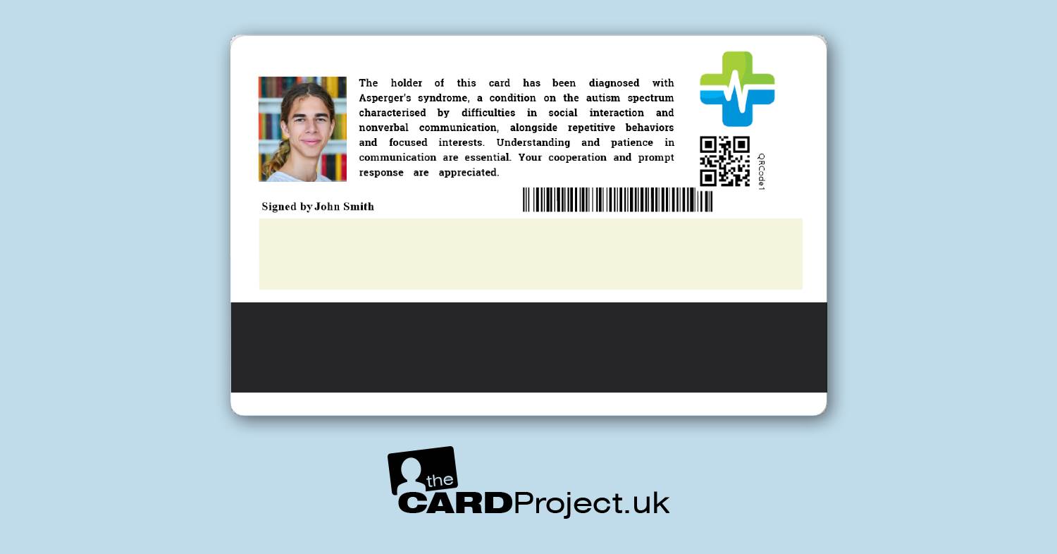 Asperger's Premium Medical Photo ID Card  (REAR)
